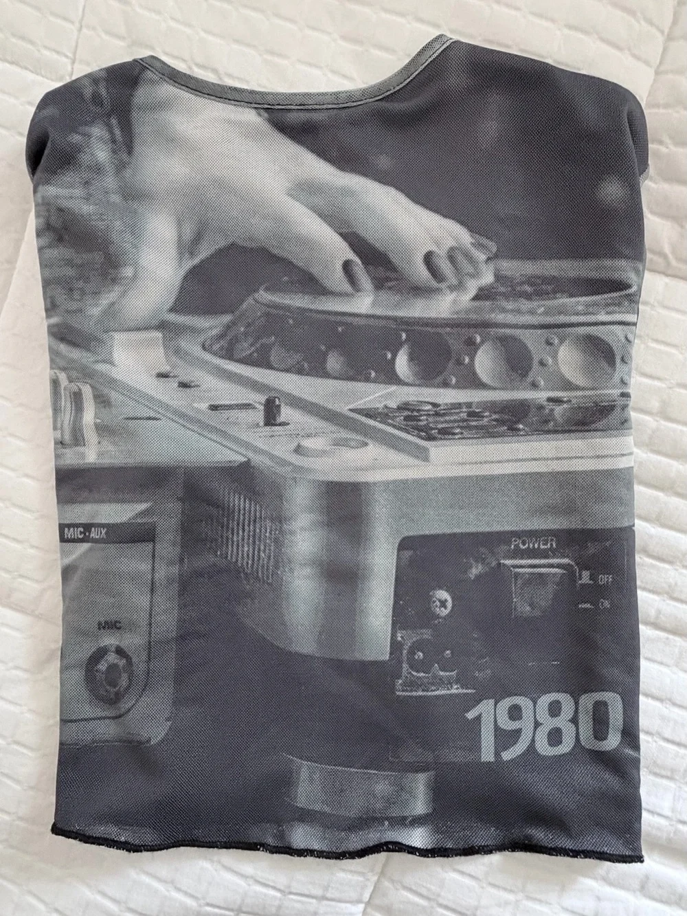 Edikted DJ Turntable Mesh 2-Piece Set Crop Top and Mini Skirt Gray Size S